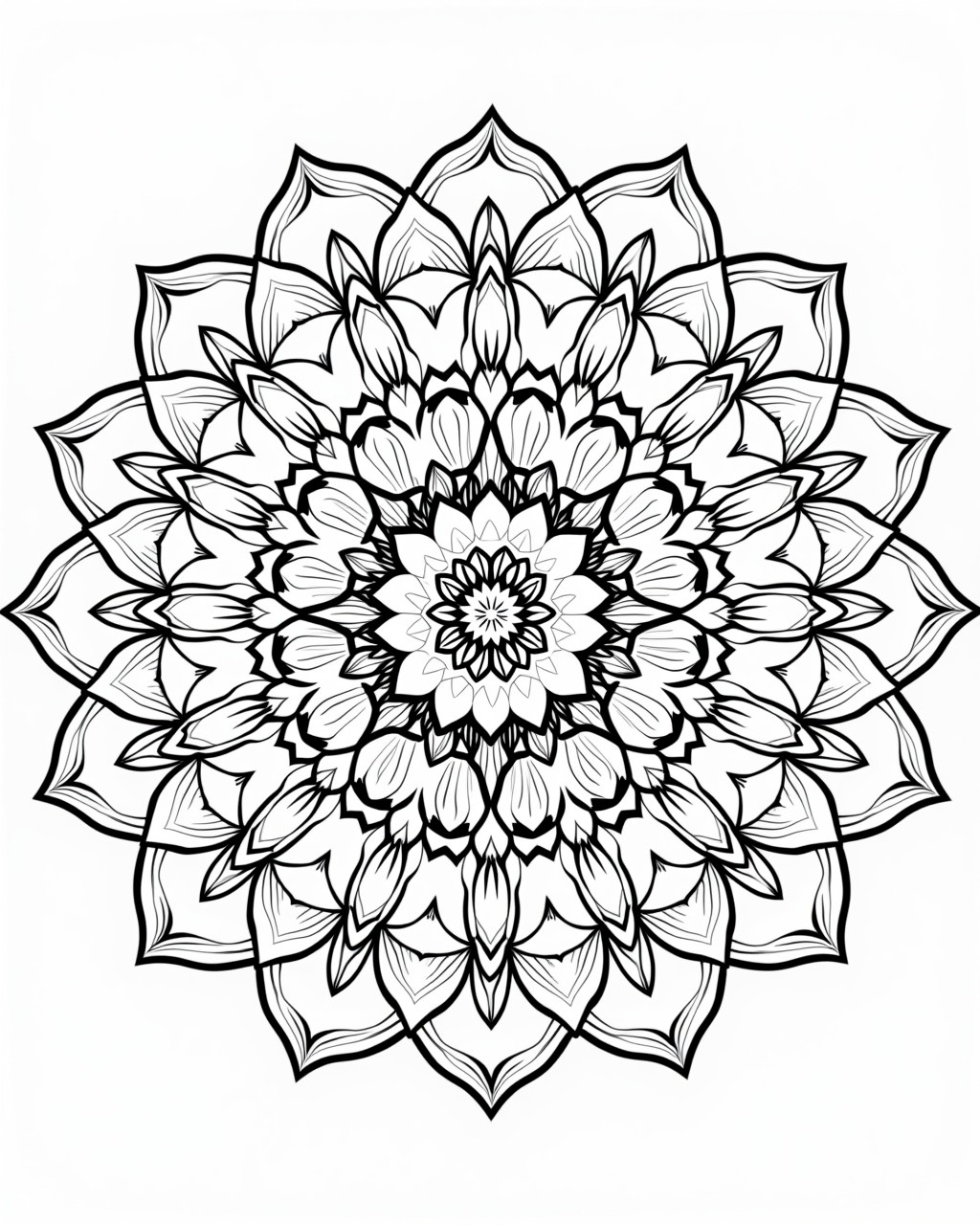 Floral Mandala Coloring Page line-art preview