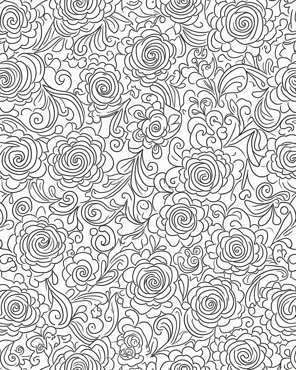 Floral Swirl Coloring Page line-art preview