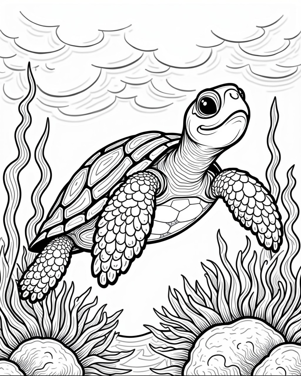 Ocean Friends Coloring Page line-art preview