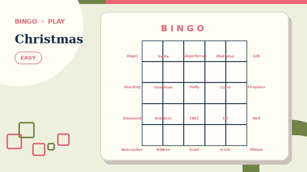 Actual christmas Bingo activity preview from this puzzle page
