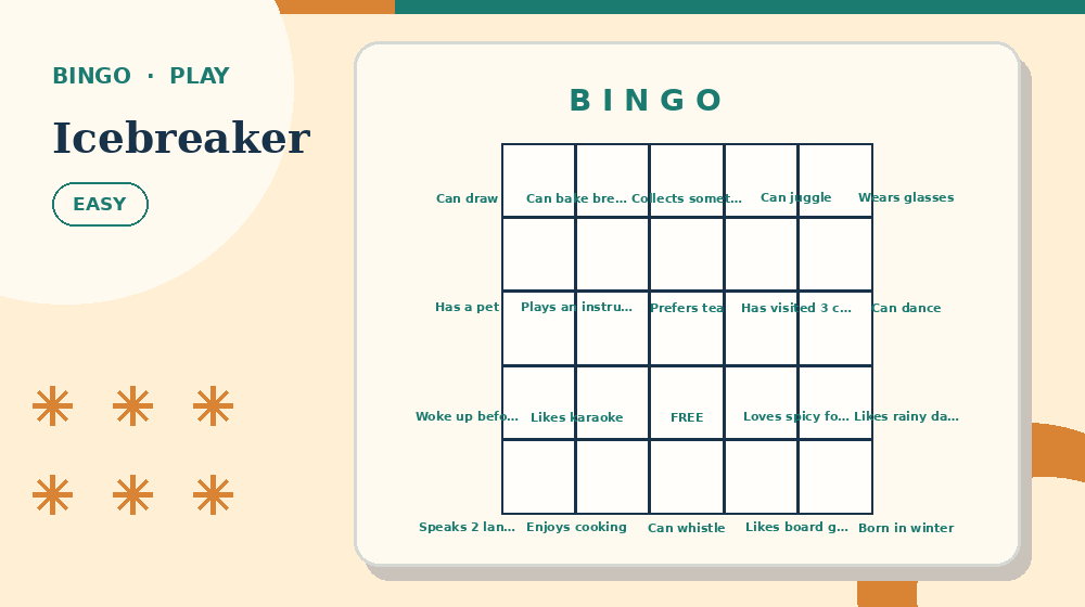 Actual icebreaker Bingo activity preview from this puzzle page