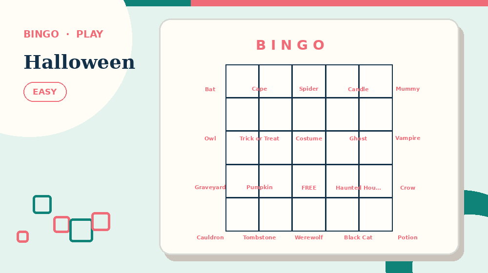 Actual halloween Bingo activity preview from this puzzle page