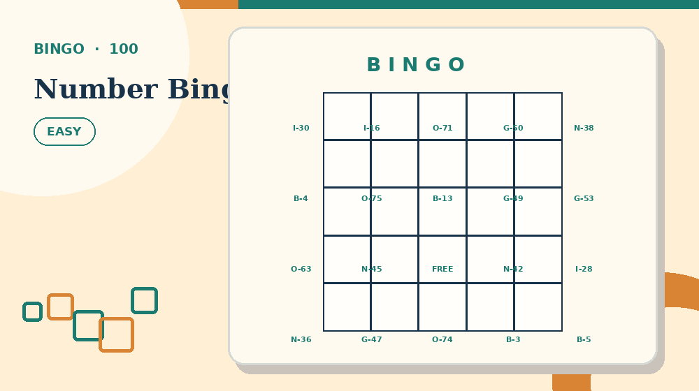 Actual number bingo Bingo activity preview from this puzzle page