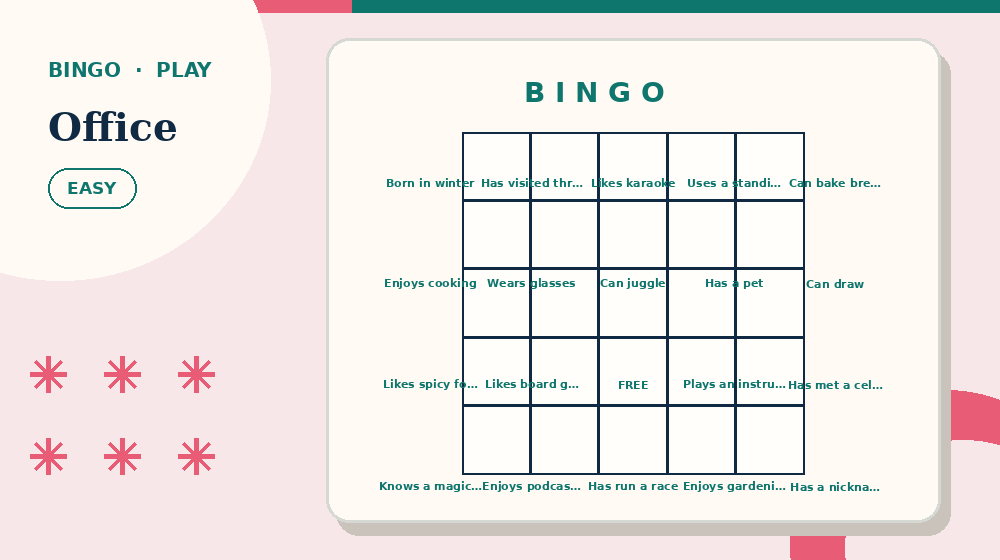 Actual office Bingo activity preview from this puzzle page