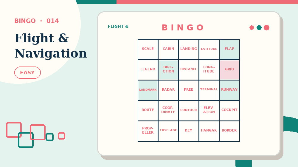Actual flight & navigation Bingo activity preview from this puzzle page