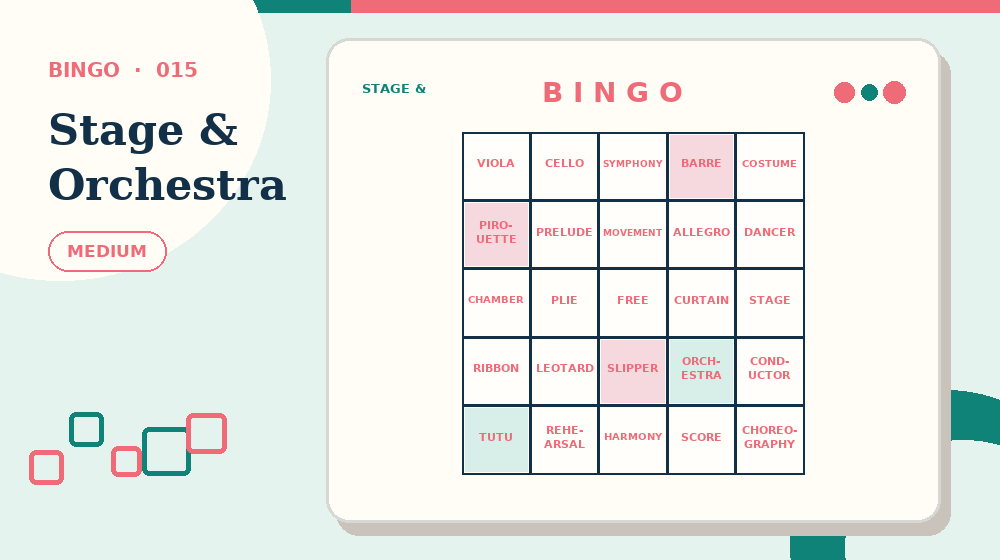 Actual stage & orchestra Bingo activity preview from this puzzle page