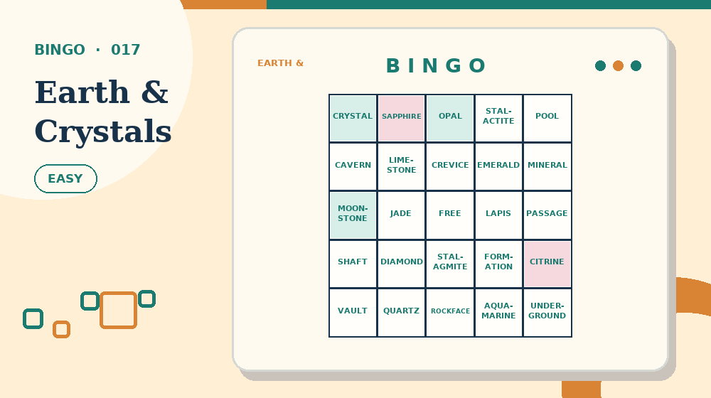 Actual earth & crystals Bingo activity preview from this puzzle page