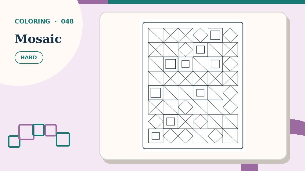 Actual mosaic Coloring Pages activity preview from this puzzle page
