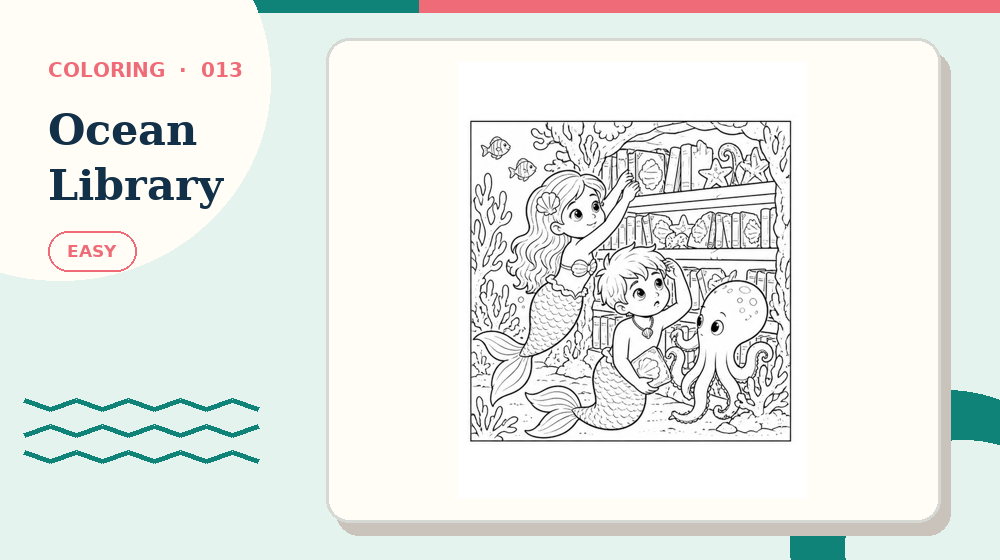 Actual ocean-library Coloring Pages activity preview from this puzzle page