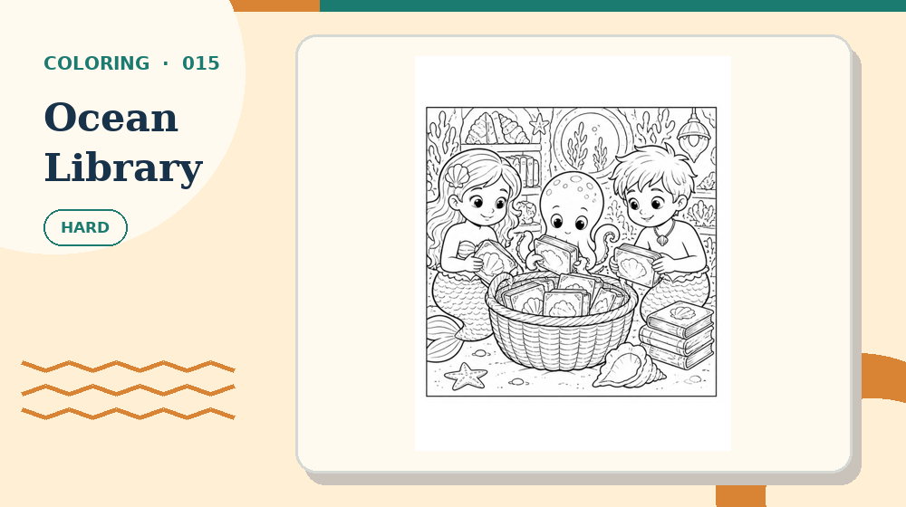 Actual ocean-library Coloring Pages activity preview from this puzzle page