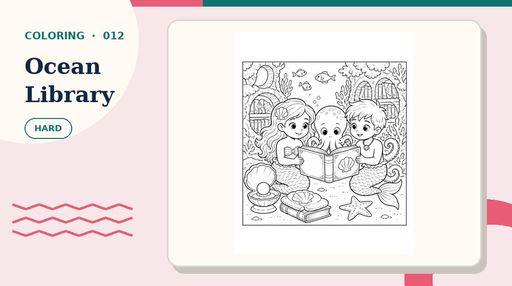 Actual ocean-library Coloring Pages activity preview from this puzzle page