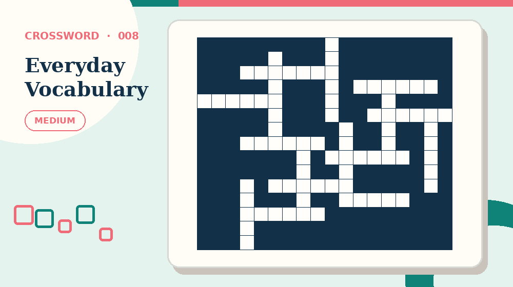 Actual everyday vocabulary Crossword activity preview from this puzzle page
