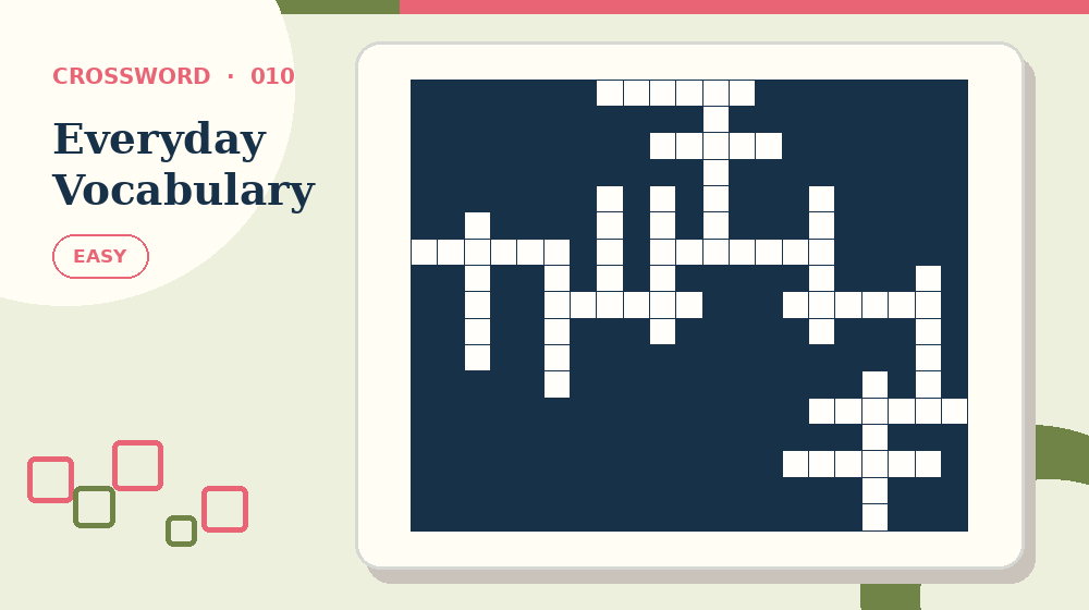 Actual everyday vocabulary Crossword activity preview from this puzzle page