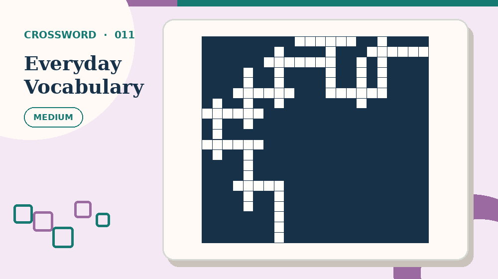 Actual everyday vocabulary Crossword activity preview from this puzzle page