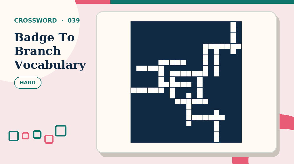 Actual badge to branch vocabulary Crossword activity preview from this puzzle page