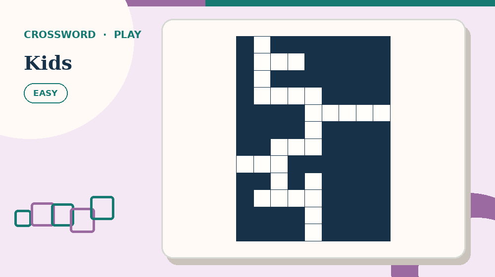 Actual kids Crossword activity preview from this puzzle page