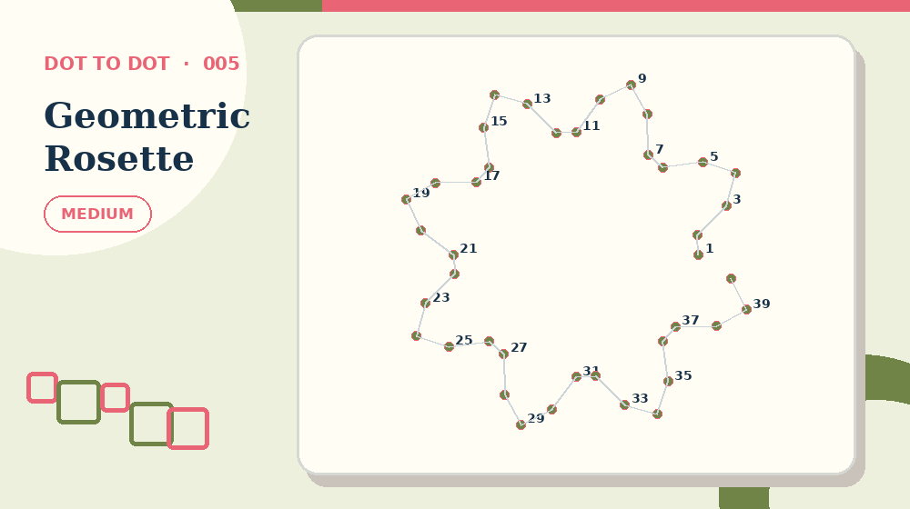 Actual geometric rosette Dot to Dot activity preview from this puzzle page
