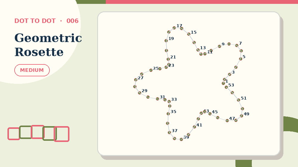 Actual geometric rosette Dot to Dot activity preview from this puzzle page