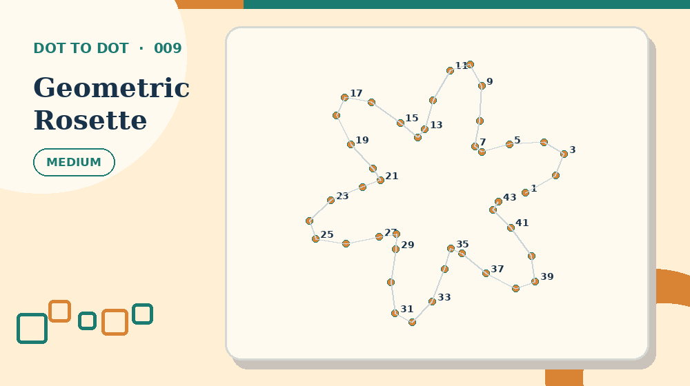 Actual geometric rosette Dot to Dot activity preview from this puzzle page