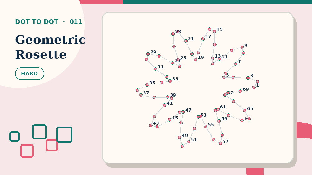 Actual geometric rosette Dot to Dot activity preview from this puzzle page
