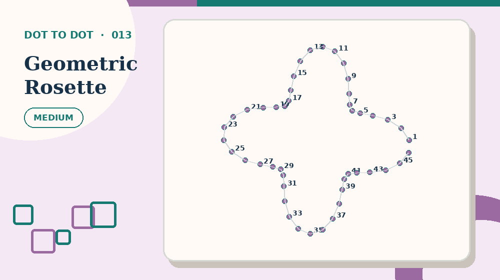 Actual geometric rosette Dot to Dot activity preview from this puzzle page