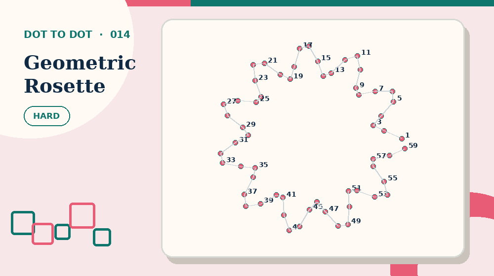 Actual geometric rosette Dot to Dot activity preview from this puzzle page