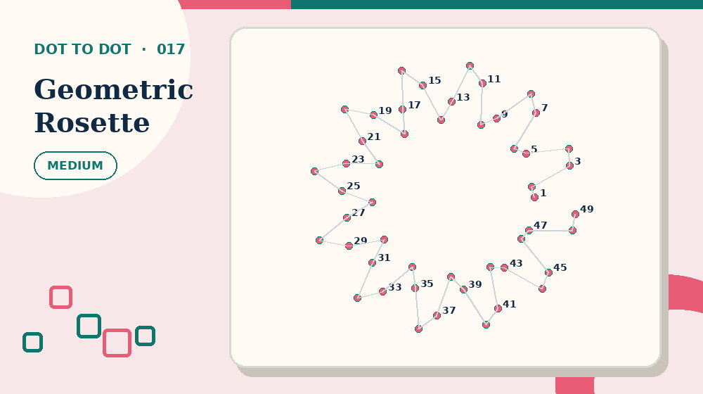 Actual geometric rosette Dot to Dot activity preview from this puzzle page