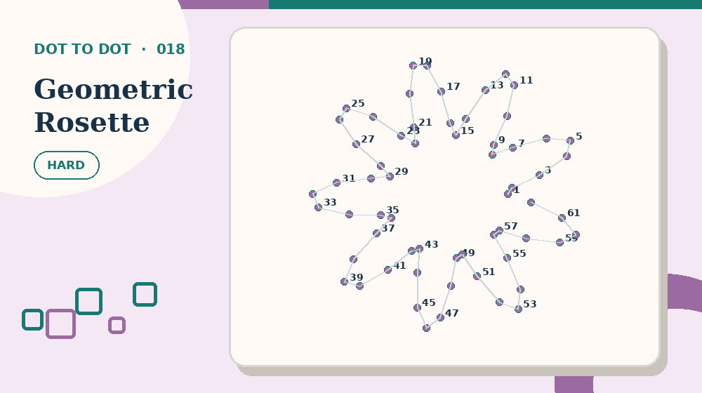 Actual geometric rosette Dot to Dot activity preview from this puzzle page