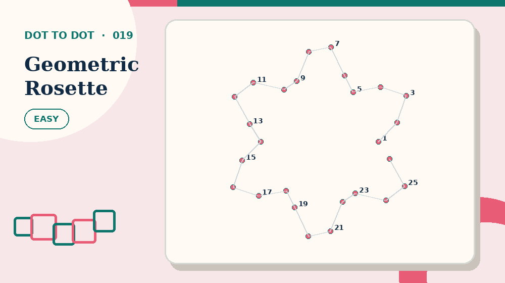 Actual geometric rosette Dot to Dot activity preview from this puzzle page