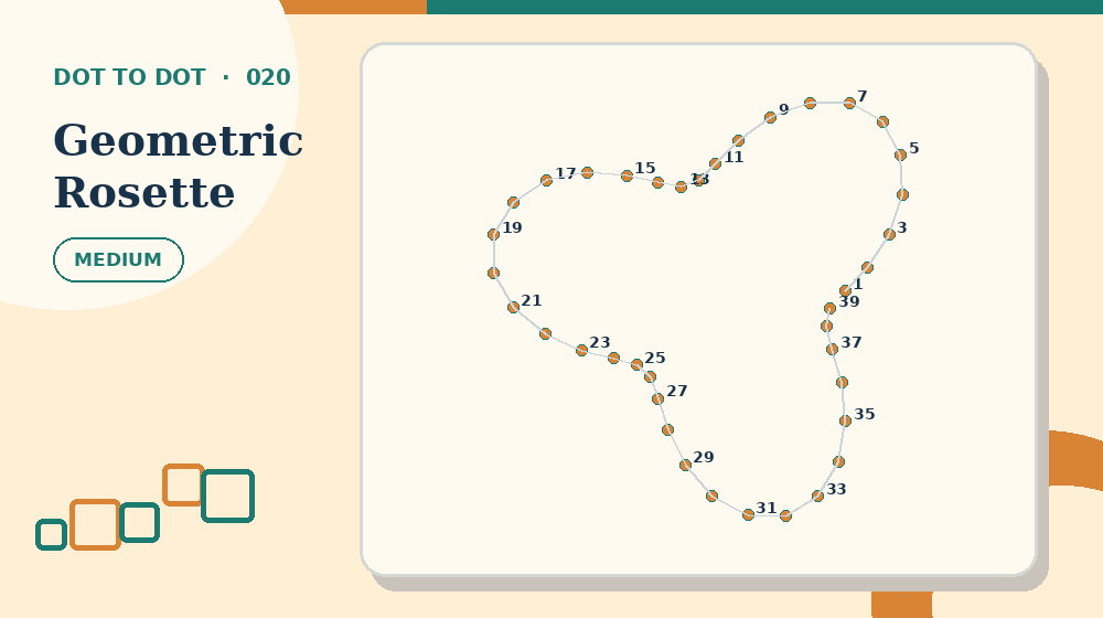 Actual geometric rosette Dot to Dot activity preview from this puzzle page