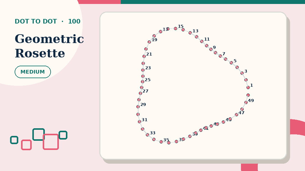 Actual geometric rosette Dot to Dot activity preview from this puzzle page