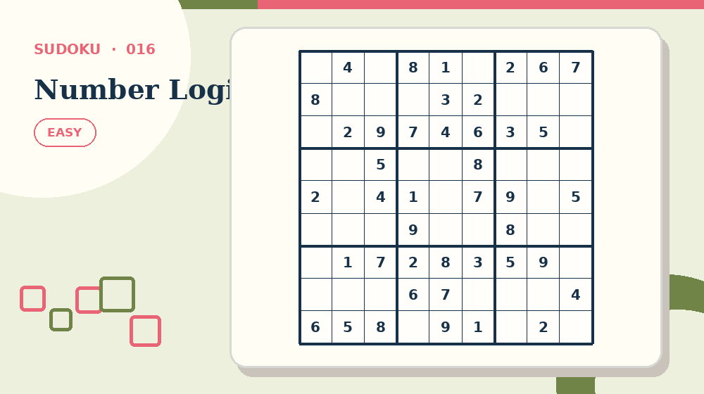 Actual number logic Sudoku activity preview from this puzzle page