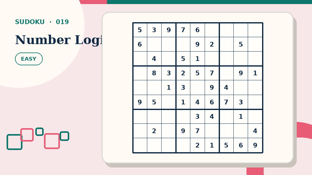Actual number logic Sudoku activity preview from this puzzle page
