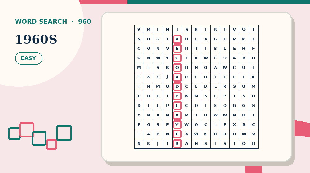 Actual 1960s Word Search activity preview from this puzzle page