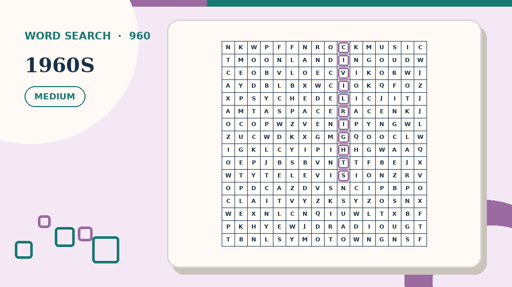 Actual 1960s Word Search activity preview from this puzzle page
