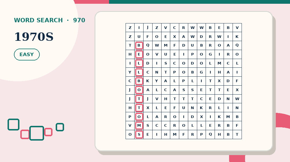 Actual 1970s Word Search activity preview from this puzzle page