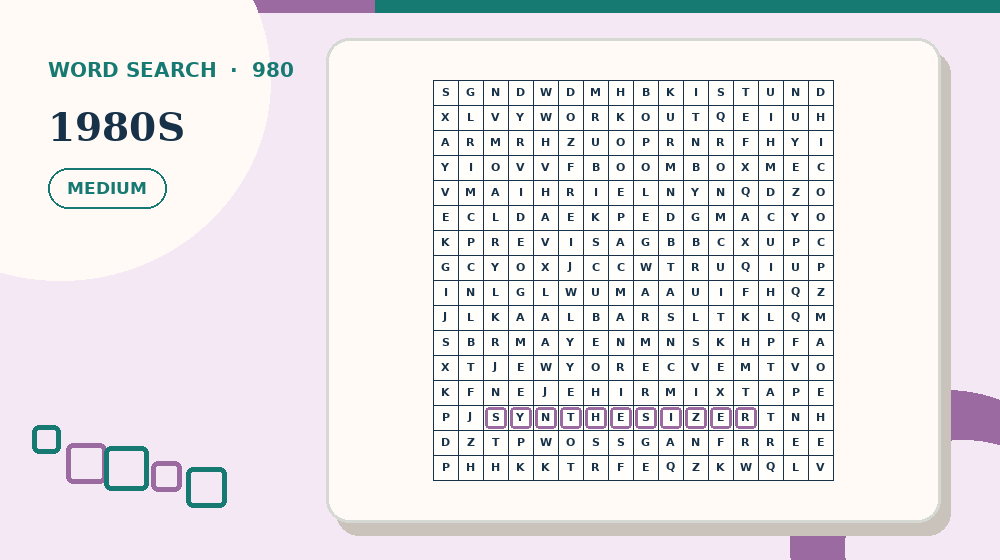 Actual 1980s Word Search activity preview from this puzzle page