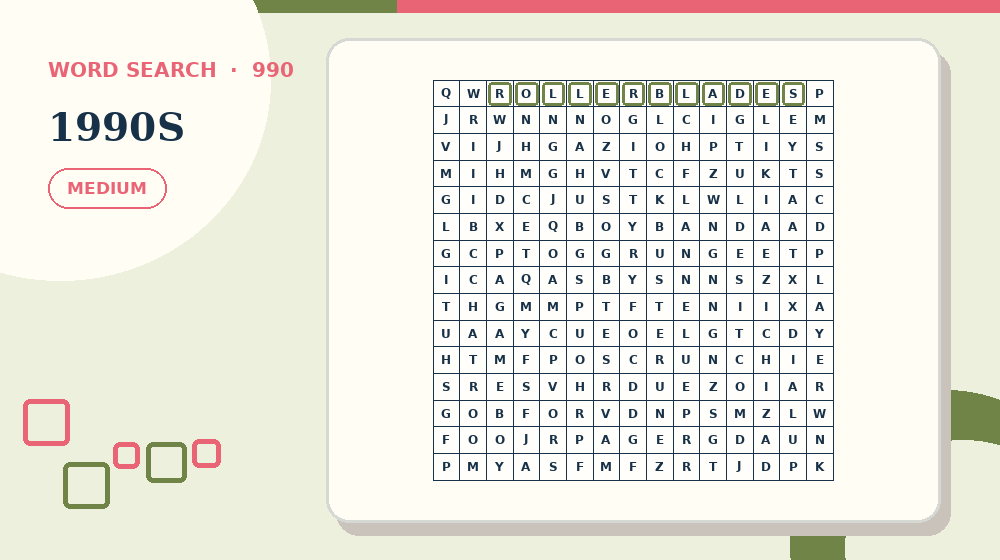 Actual 1990s Word Search activity preview from this puzzle page