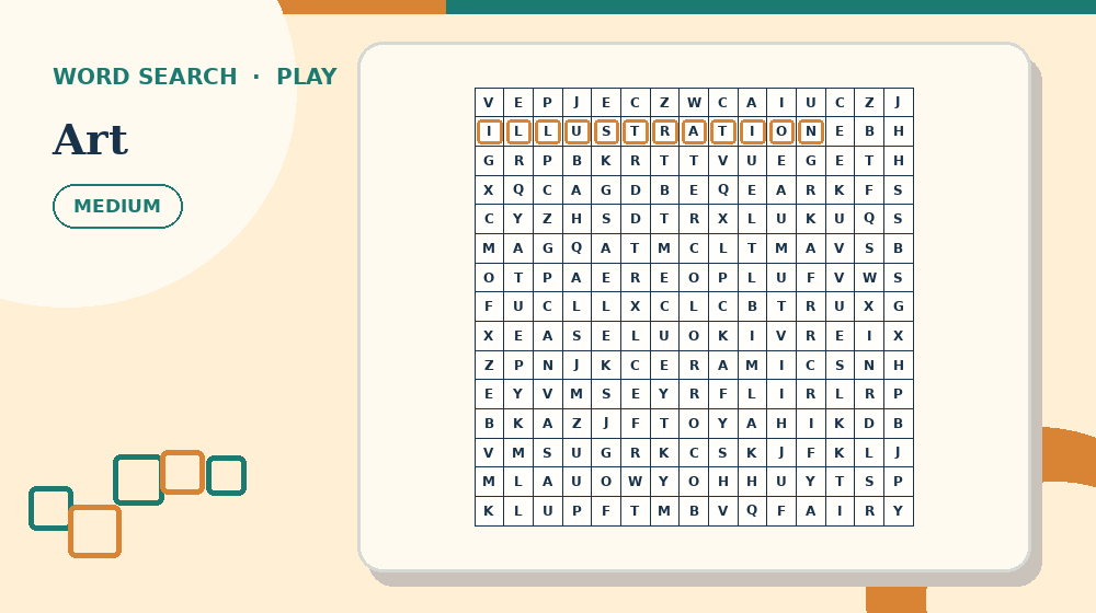 Actual art Word Search activity preview from this puzzle page