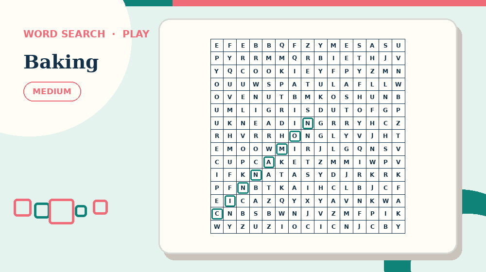 Actual baking Word Search activity preview from this puzzle page