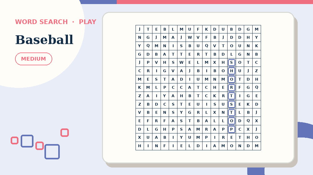 Actual baseball Word Search activity preview from this puzzle page