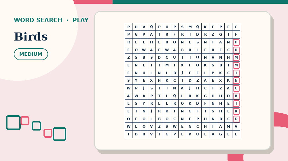 Actual birds Word Search activity preview from this puzzle page