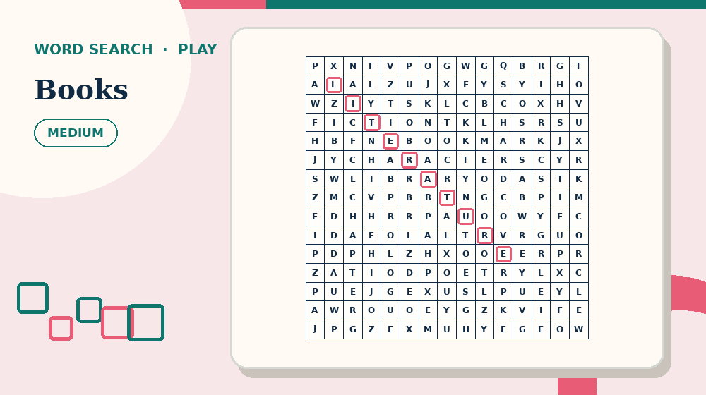 Actual books Word Search activity preview from this puzzle page