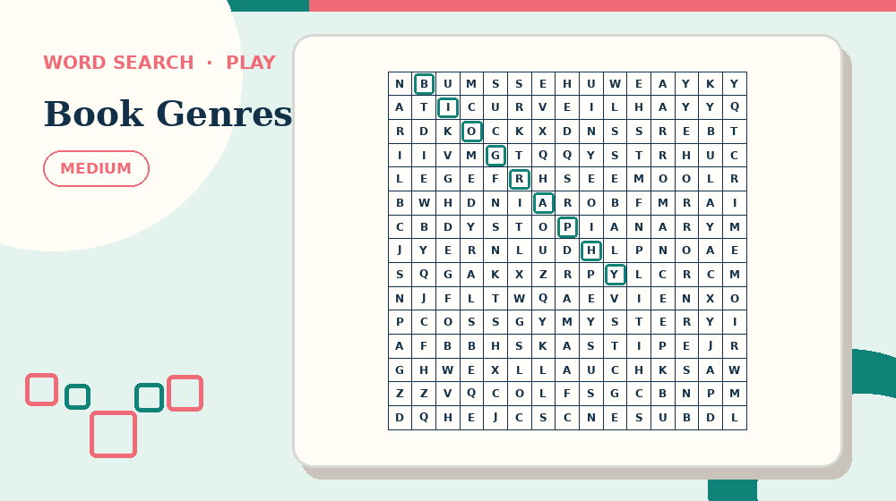 Actual book genres Word Search activity preview from this puzzle page