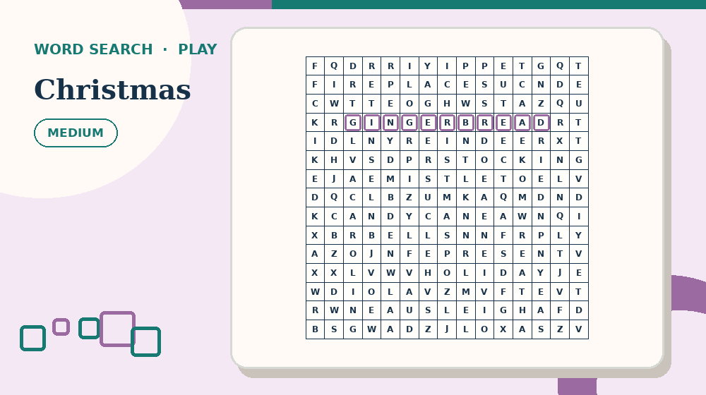 Actual christmas Word Search activity preview from this puzzle page