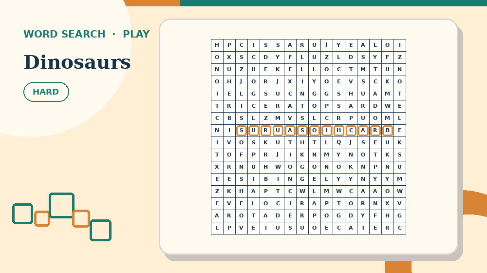 Actual dinosaurs Word Search activity preview from this puzzle page