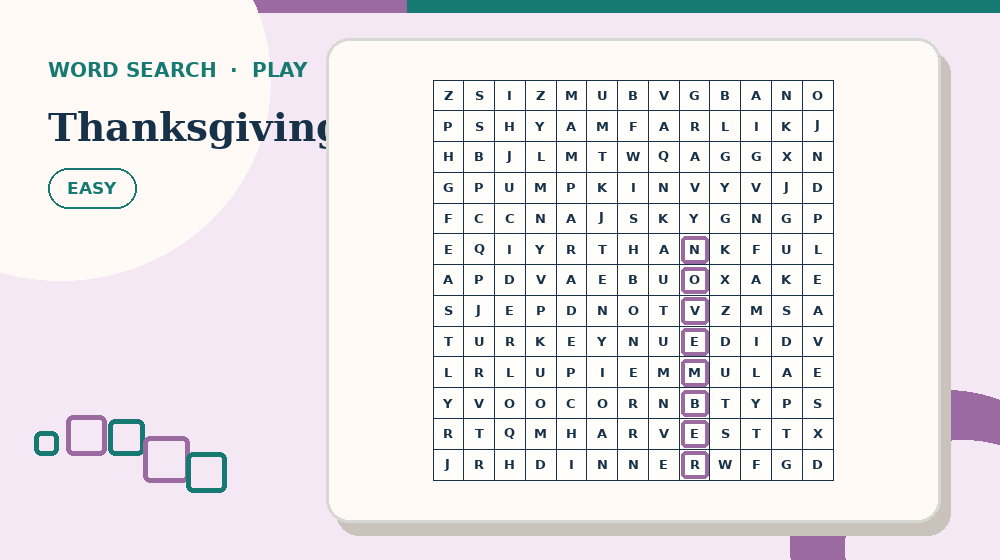 Actual thanksgiving Word Search activity preview from this puzzle page
