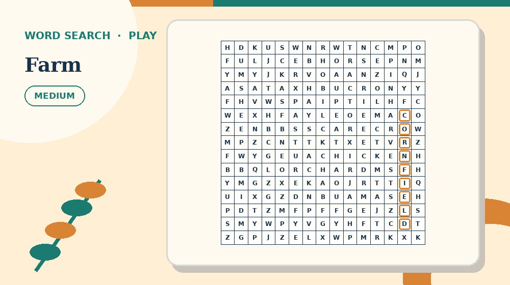 Actual farm Word Search activity preview from this puzzle page