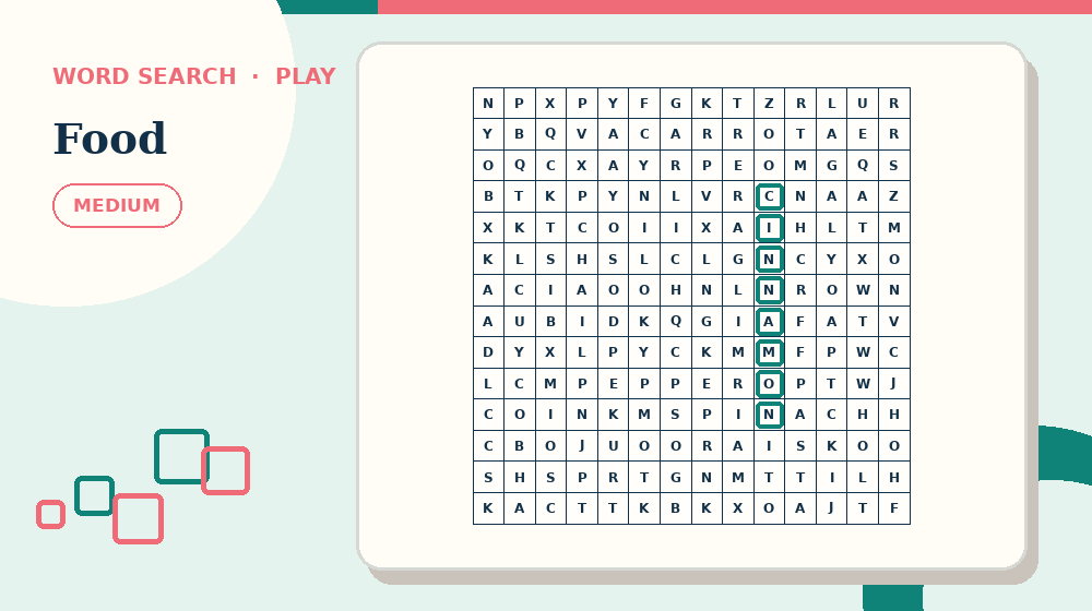Actual food Word Search activity preview from this puzzle page