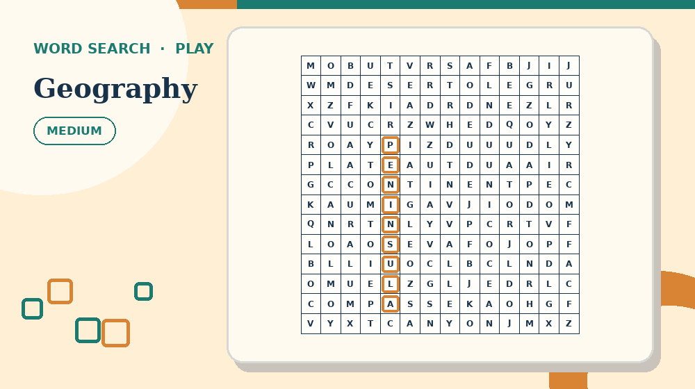 Actual geography Word Search activity preview from this puzzle page